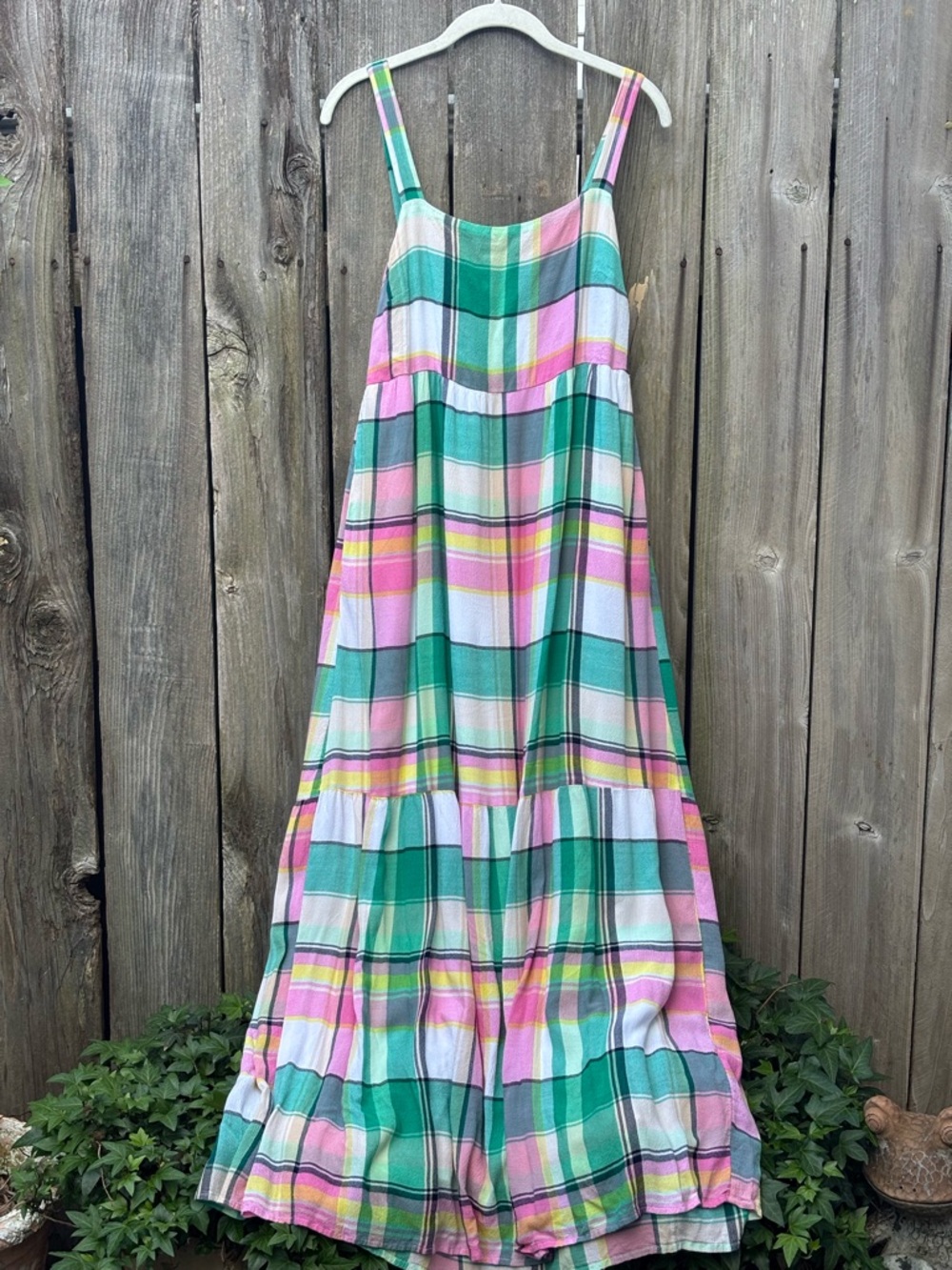 LOFT Pastel Plaid Maxi Dress in Teal, Pink & White - Picture 3 of 9